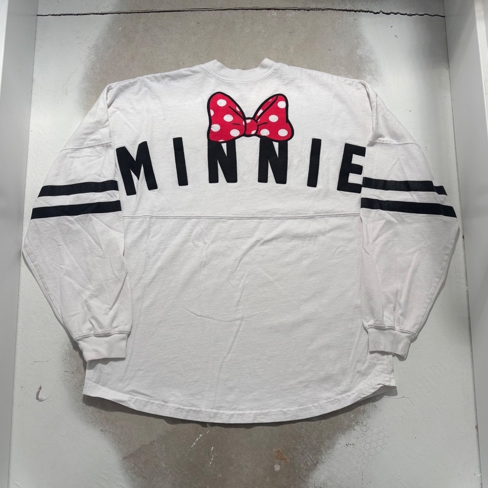 Disney Store Minnie Mouse Spirit Jersey White Long Sleeve Puff Print Large
